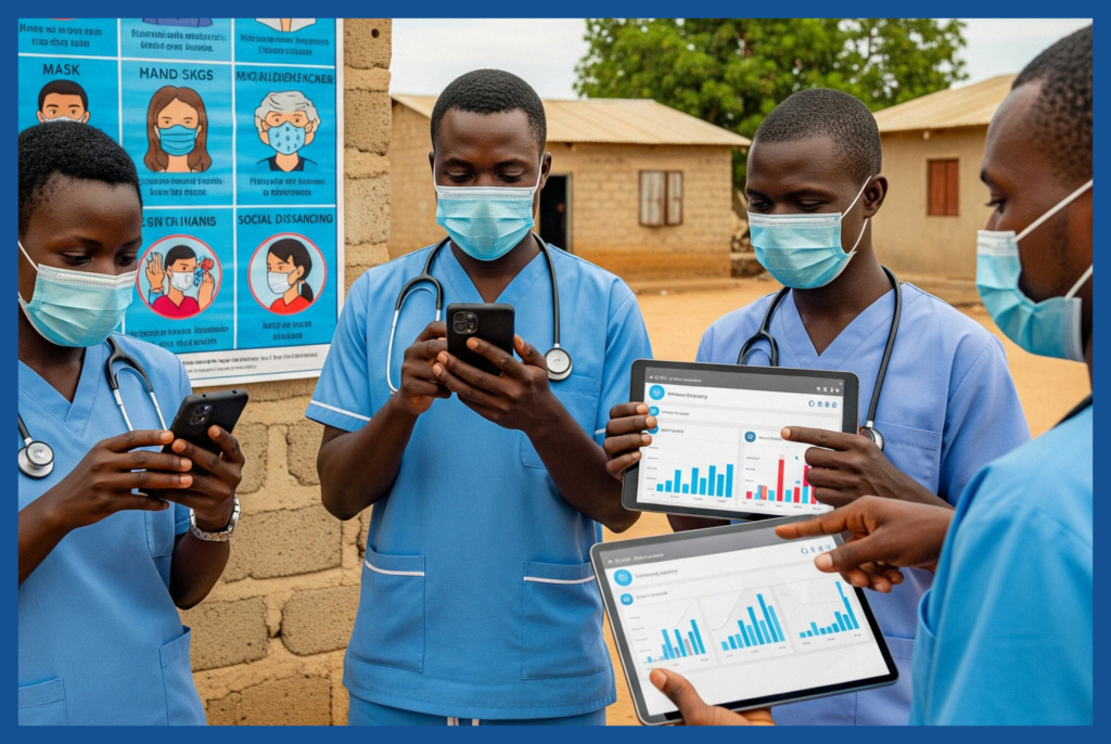 Health workers in use RapidPro Gambia to collect real-time data on COVID-19 and essential services.