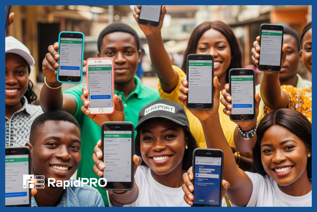 Young people using Rapidpro U-Report Nigeria on their mobile phones via RapidPro SMS platform