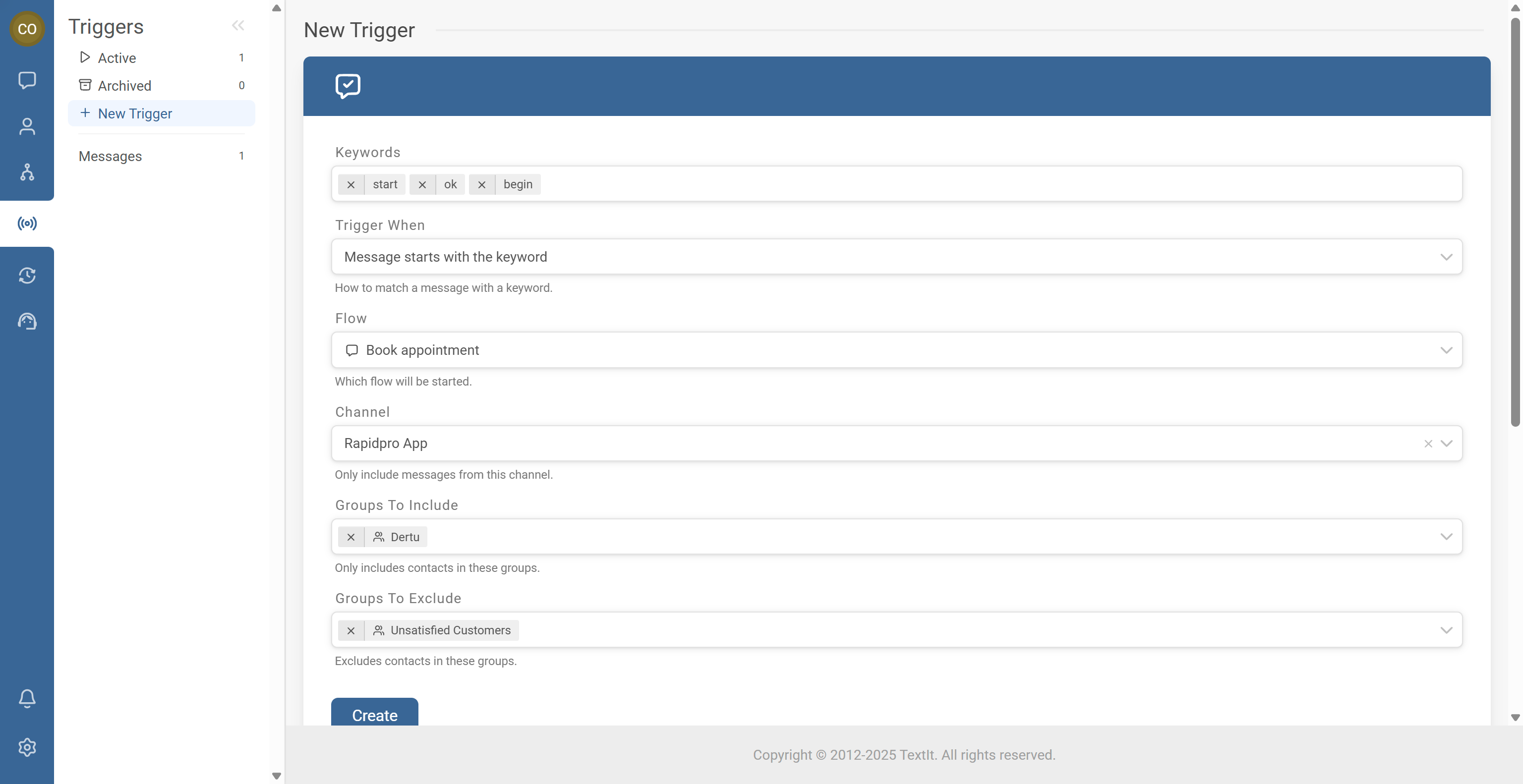 Creating a Keyword Trigger that starts a Flow 6