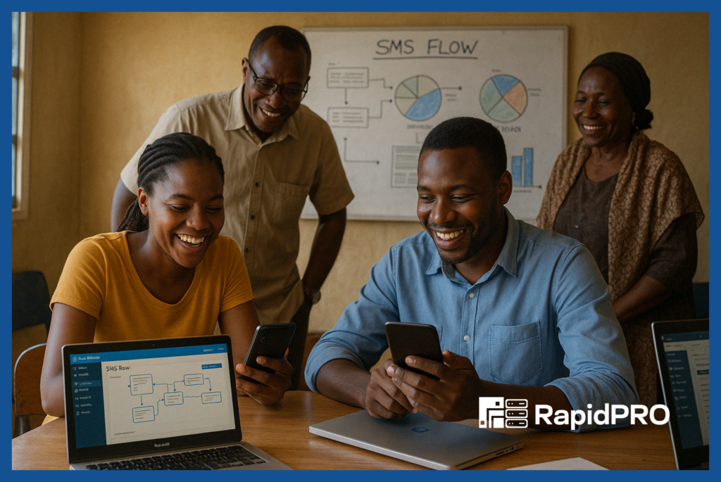 What Is RapidPro – Empowering NGOs with Real Time Messaging Tools NGO staff using RapidPro platform in Africa to design SMS workflows — what is RapidPro in real action.