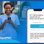 Health worker using RapidPro Hosting on her phone to run a vaccine SMS conversation