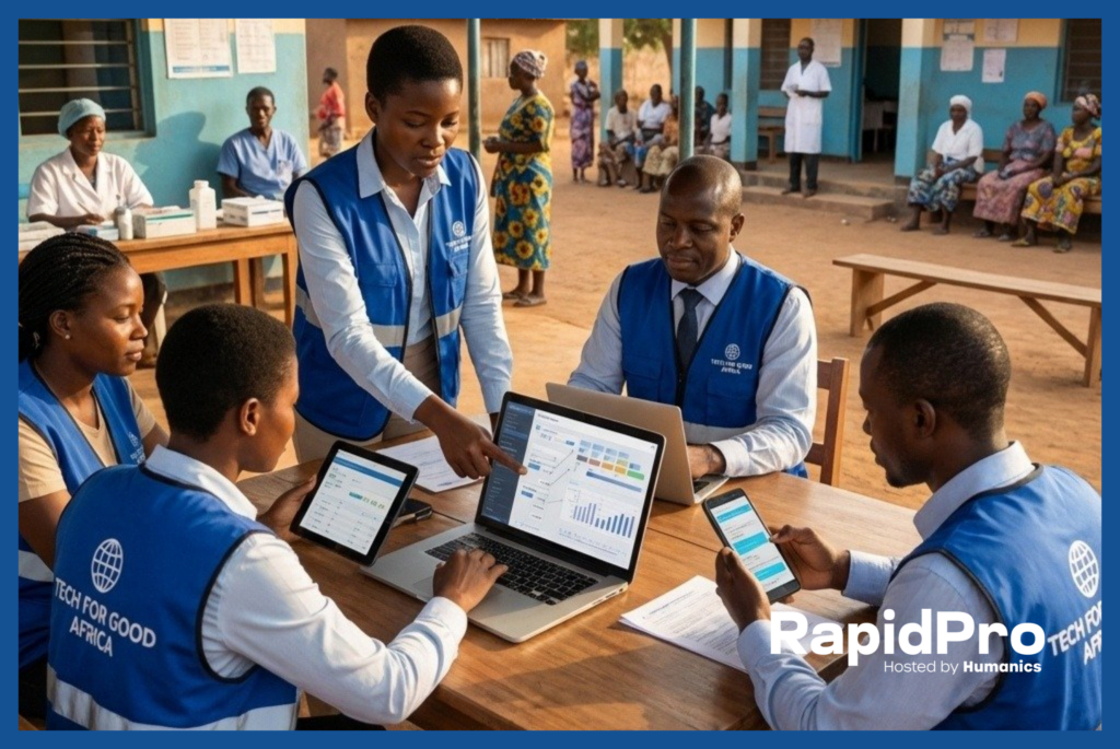 RapidPro hosting dashboard used by NGO teams to manage scalable SMS and WhatsApp communication programs in the field