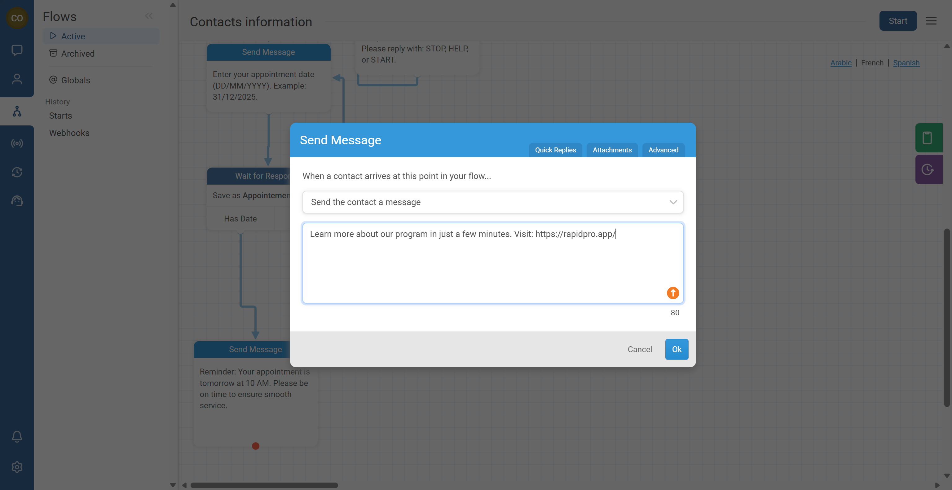 long paragraph rewritten into a short 2–3 line message a URL