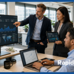 Enterprise messaging platform team reviewing RapidPro real-time delivery dashboard showing 98.7% delivery rate and 1.23M messages sent across SMS and WhatsApp channels