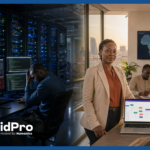 Split image showing the contrast between self-hosted RapidPro infrastructure — an overwhelmed IT engineer in a dark server room monitoring PostgreSQL and Redis alerts — and managed enterprise RapidPro hosting through RapidPro.app — a confident program director in a bright modern office with a drag-and-drop flow builder and Africa message delivery dashboard